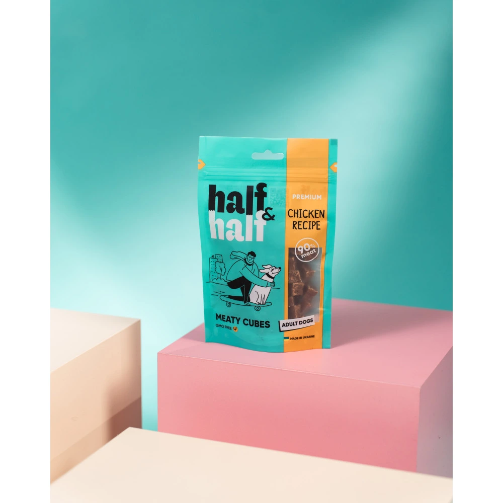 Ласощі HalfHalf м ясні кубики для собак, із куркою 100 г