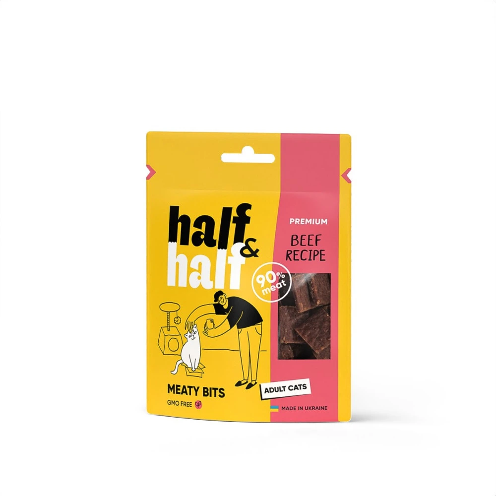 Ласощі HalfHalf м ясні шматочки для котів, з яловичиною 50 г