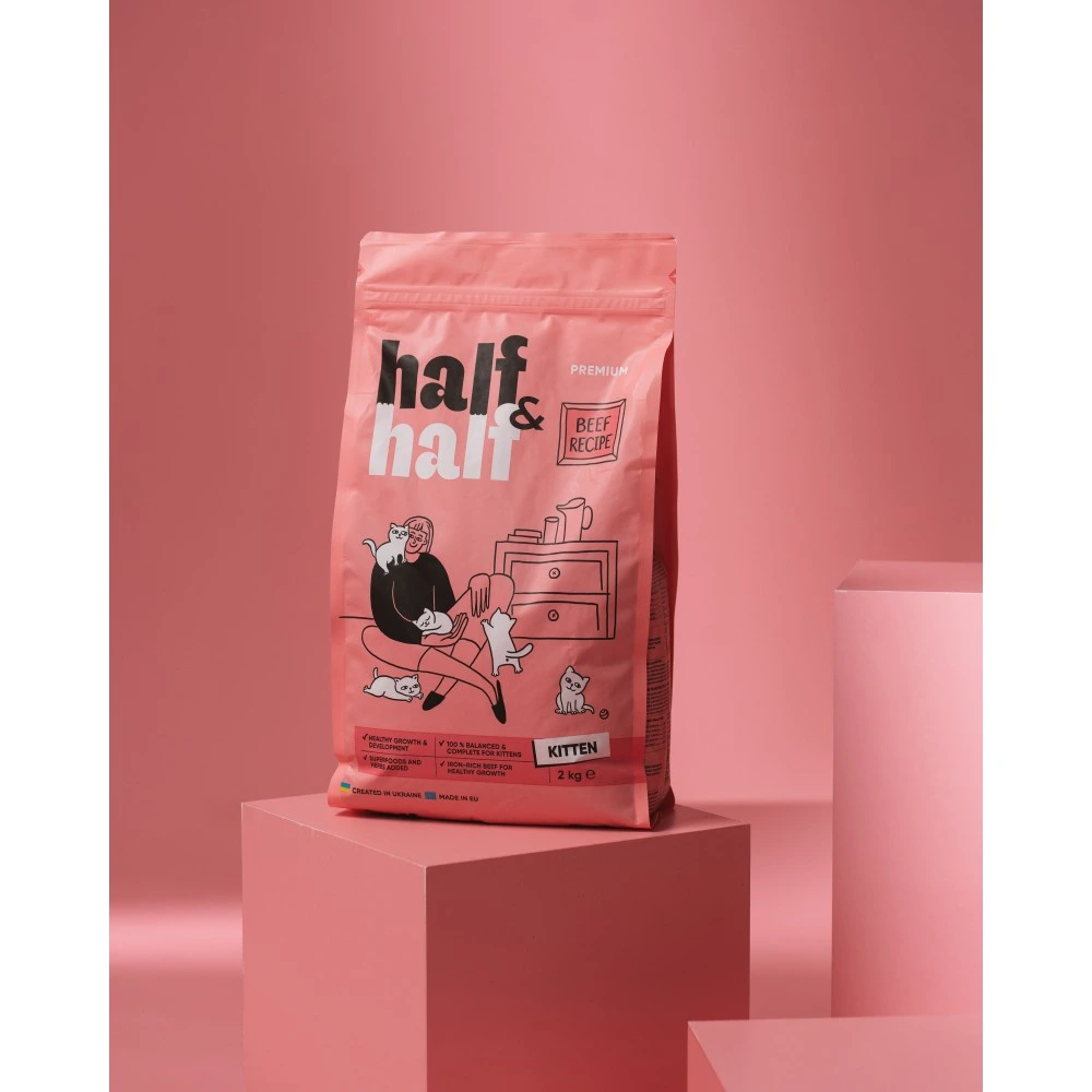 Корм сухий HalfHalf для кошенят з яловичиною 2 кг