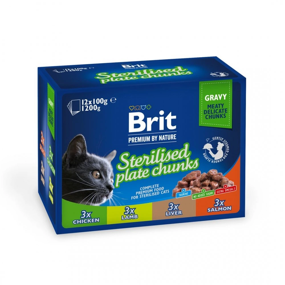 Корм вологий Brit Premium Sterilised Plate д/стерилізованих котів Тарілка д/стерилізованих 12 шт х 100 г