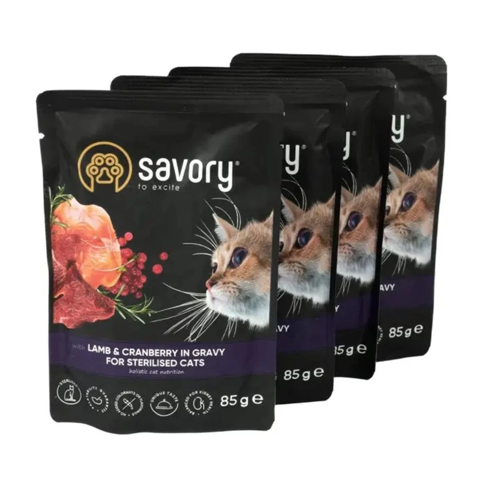 Набір паучів Savory Sterilised Cats with Lamb and Cranberries in Gravy 3+1