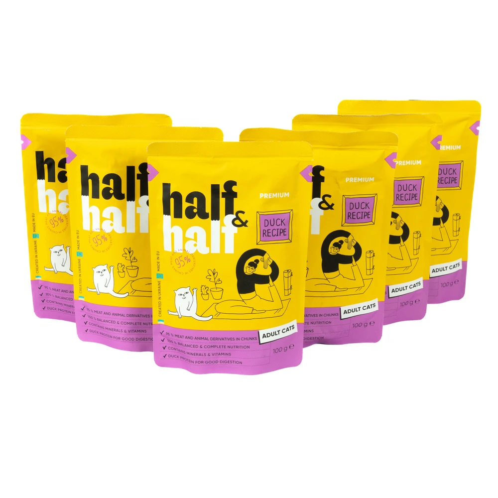 Набір паучів HalfHalf д/дорослих котів качка/соус 5+1
