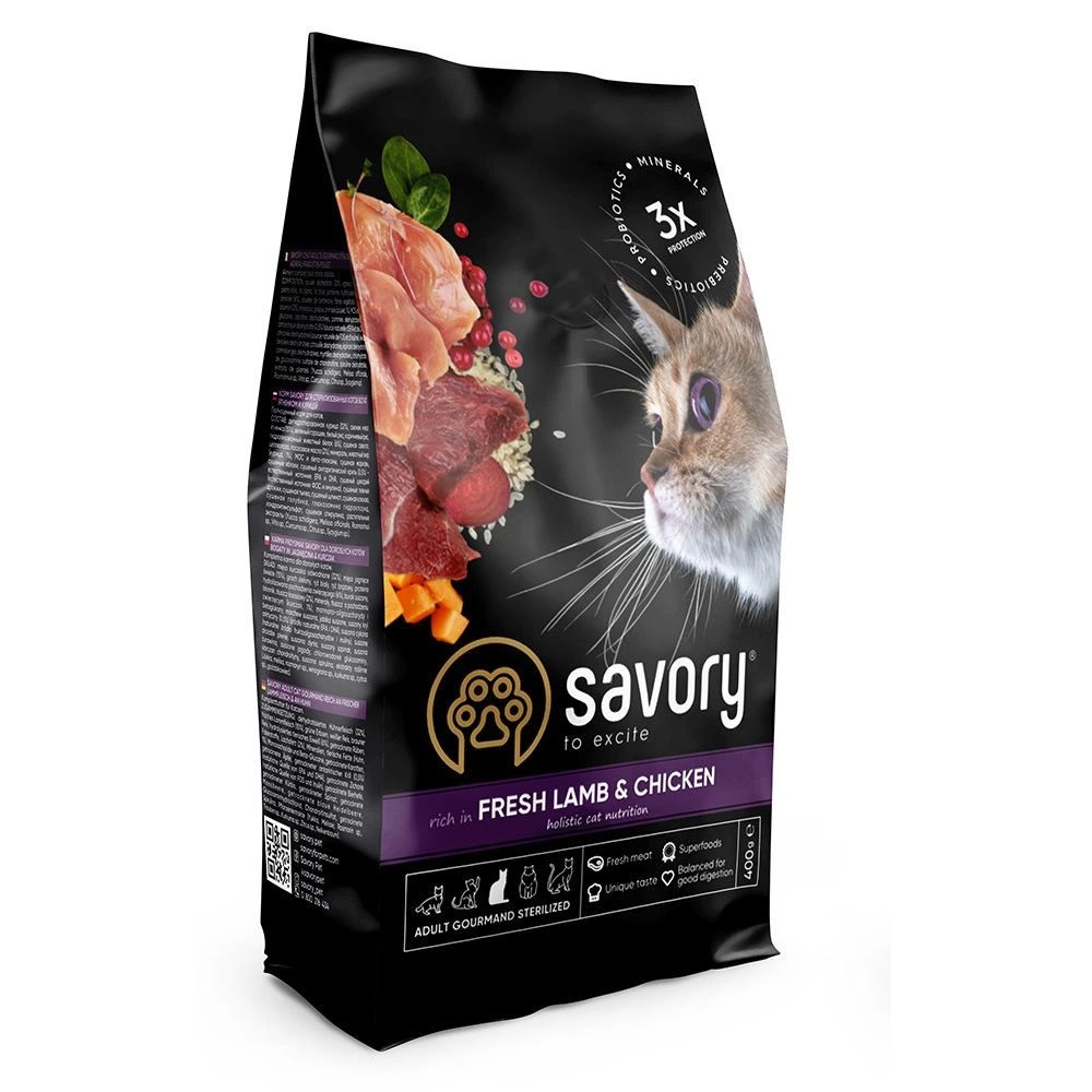 Корм сухий Savory Adult Cat Steril Fresh Lamb and Chicken для стерилізованих котів з ягнятиною та куркою 400 г