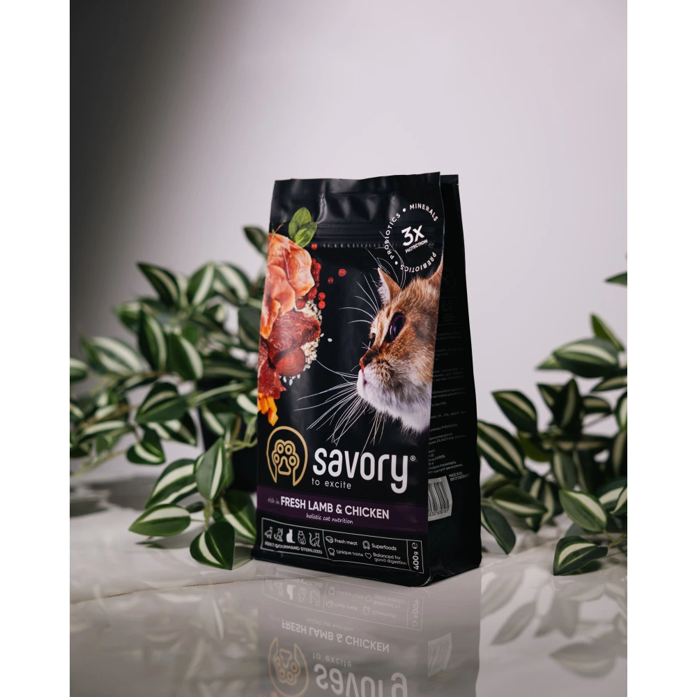 Сухой корм Savory Adult Cat Steril Fresh Lamb and Chicken для стерилизованных кошек с ягнятиной и курицей 400 г