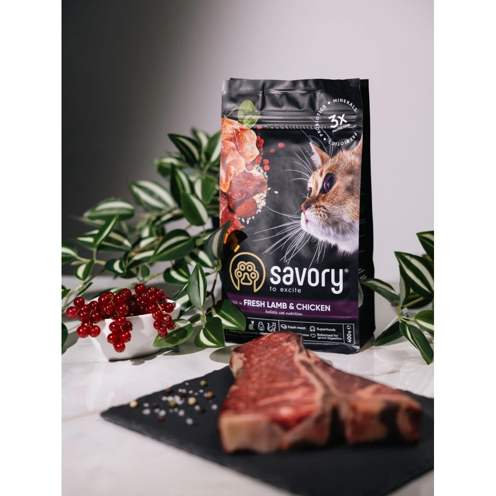 Сухой корм Savory Adult Cat Steril Fresh Lamb and Chicken для стерилизованных кошек с ягнятиной и курицей 400 г