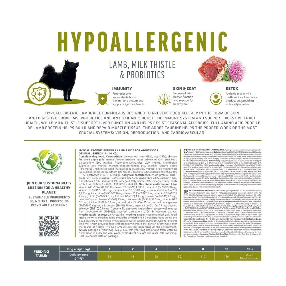Корм сухий Brit Care Dog Hypoallergenic Adult Small Breed для дорослих собак малих порід від 1 до 10 кг гіпоалергенний з ягням