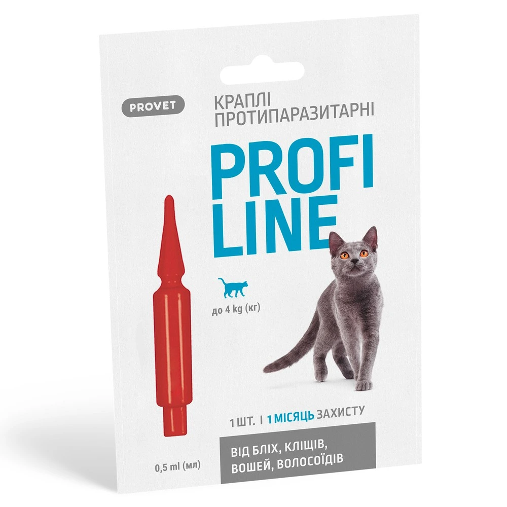Краплі Provet PROFILINE для котів до 4 кг інсектоакарицид 1 піпетка по 0,5 мл