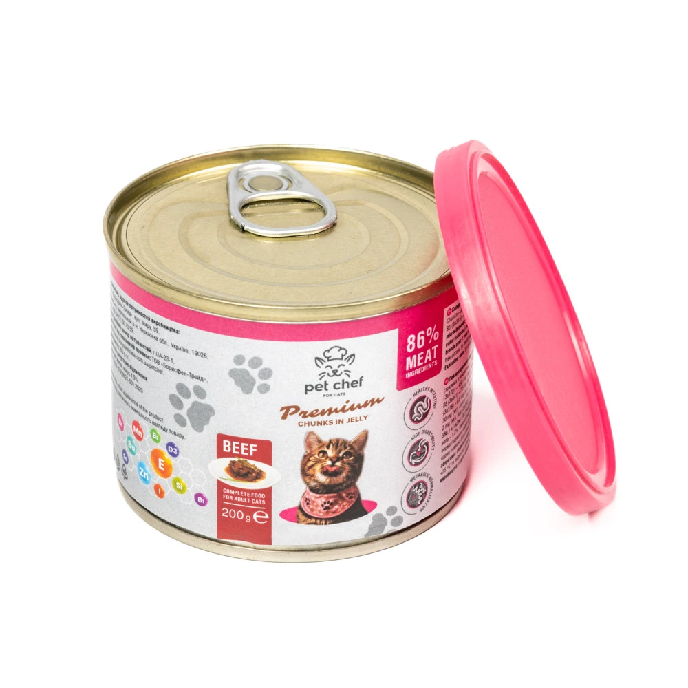 Влажный корм для кошек Pet Chef кусочки в желе с говядиной 200 г