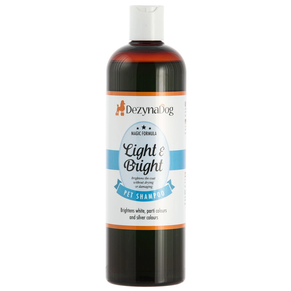 Шампунь Dezynadog Light Bright для посилення кольору білих срібних та кольорових порід собак додає блиск та  посилює колір 5