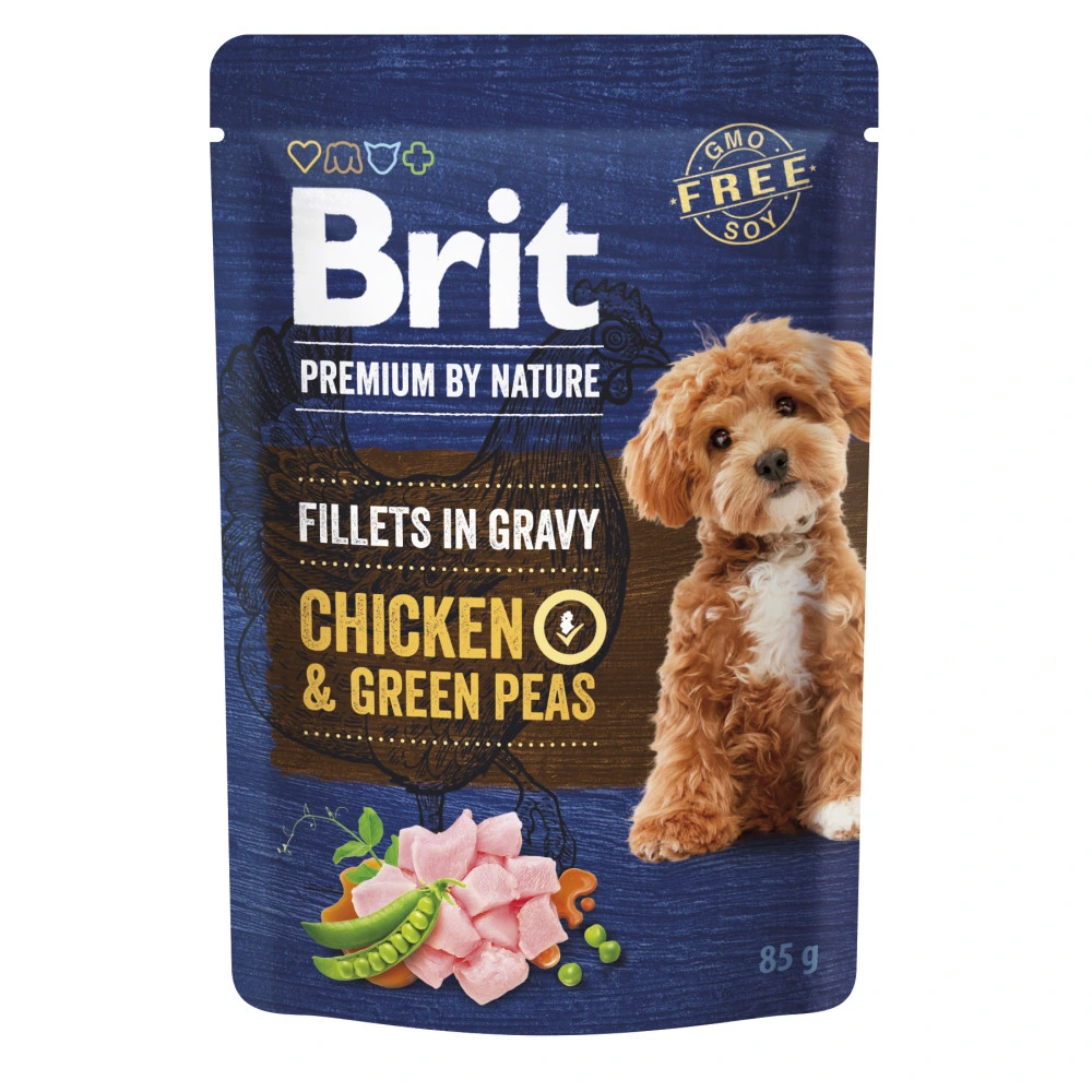 Корм вологий Brit Premium Fillets in Gravy Chicken & Green Peas для собак малих порід філе в соусі курка і зелений горошок 85г