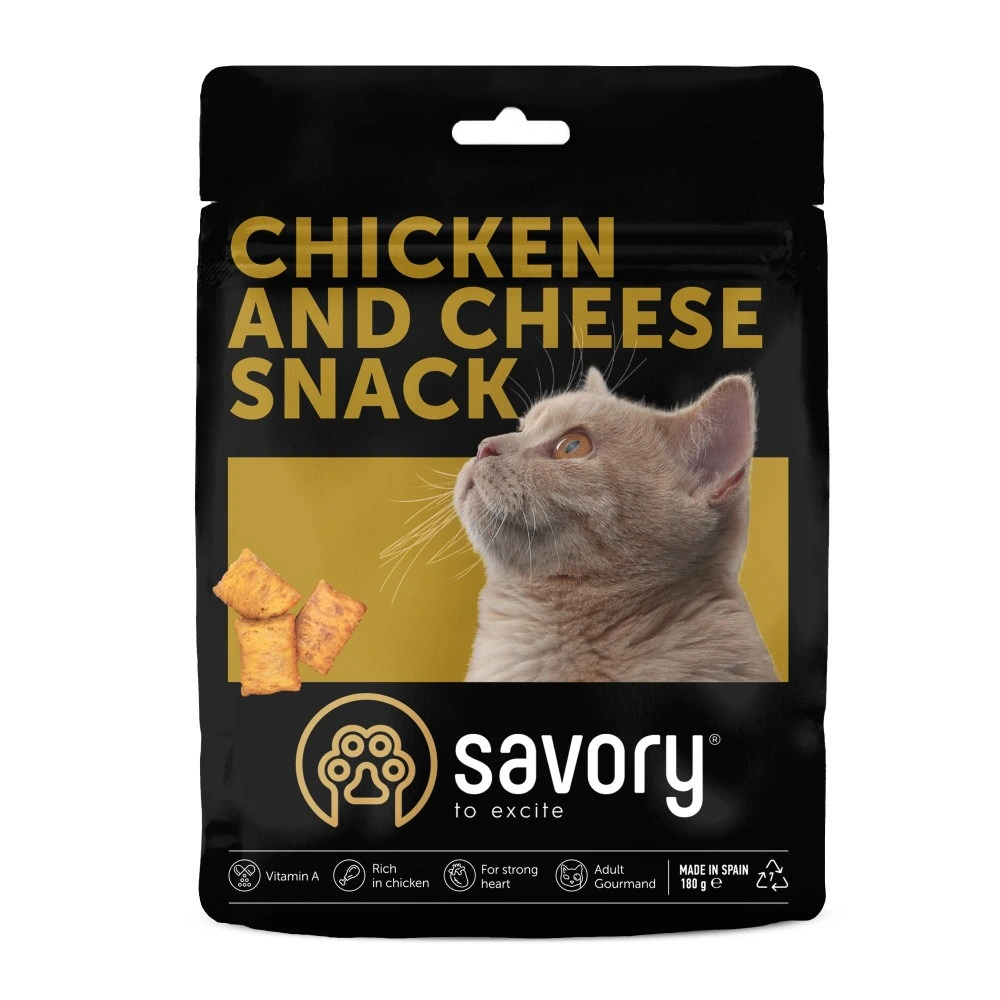 Хрумкі ласощі Savory Cats Snacks Pillows Gourmand with Chicken & Cheese для дорослих вибагливих котів, подушечки з куркою та