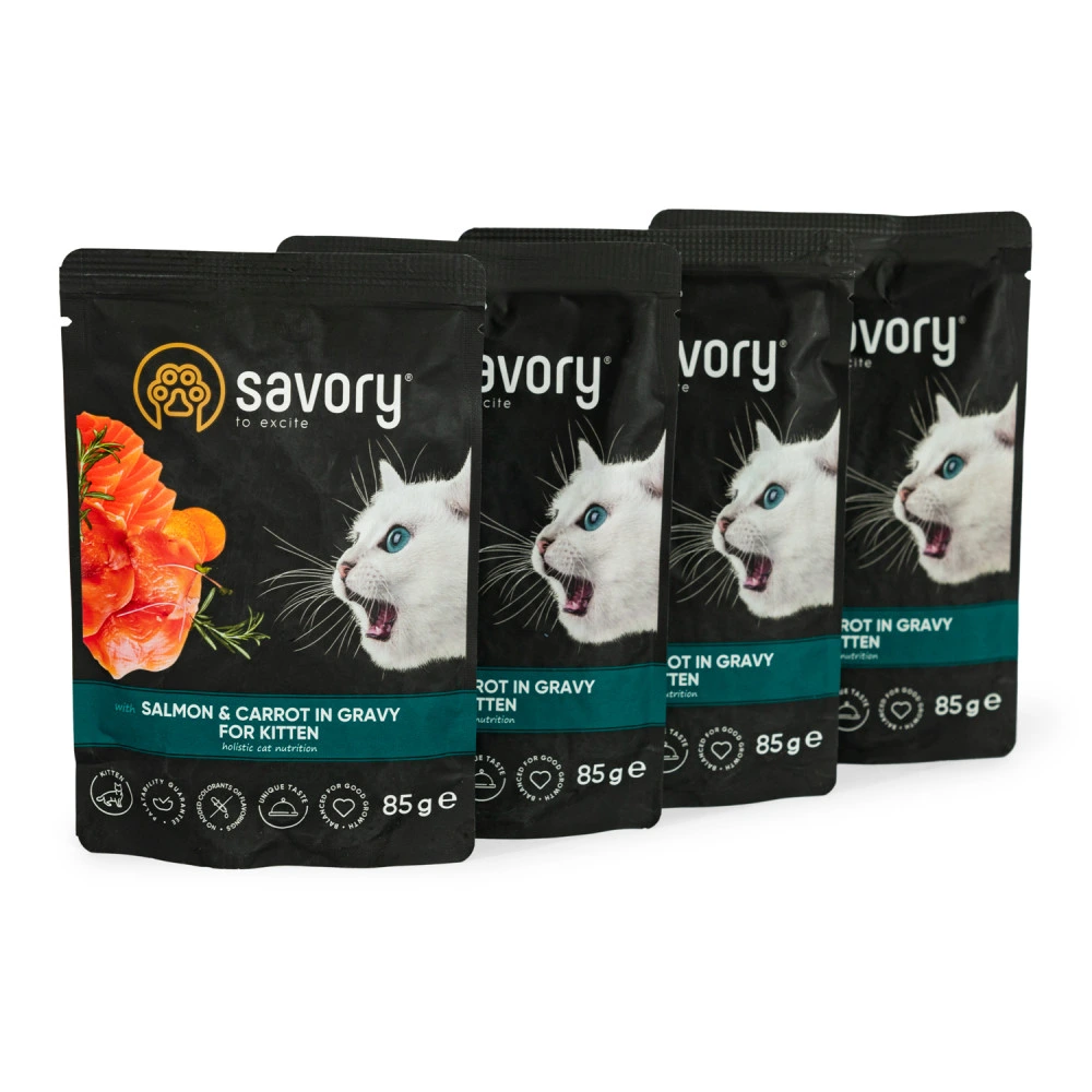 Набір паучів Savory Kitten, with Salmon and Carrot in Gravy 3+1