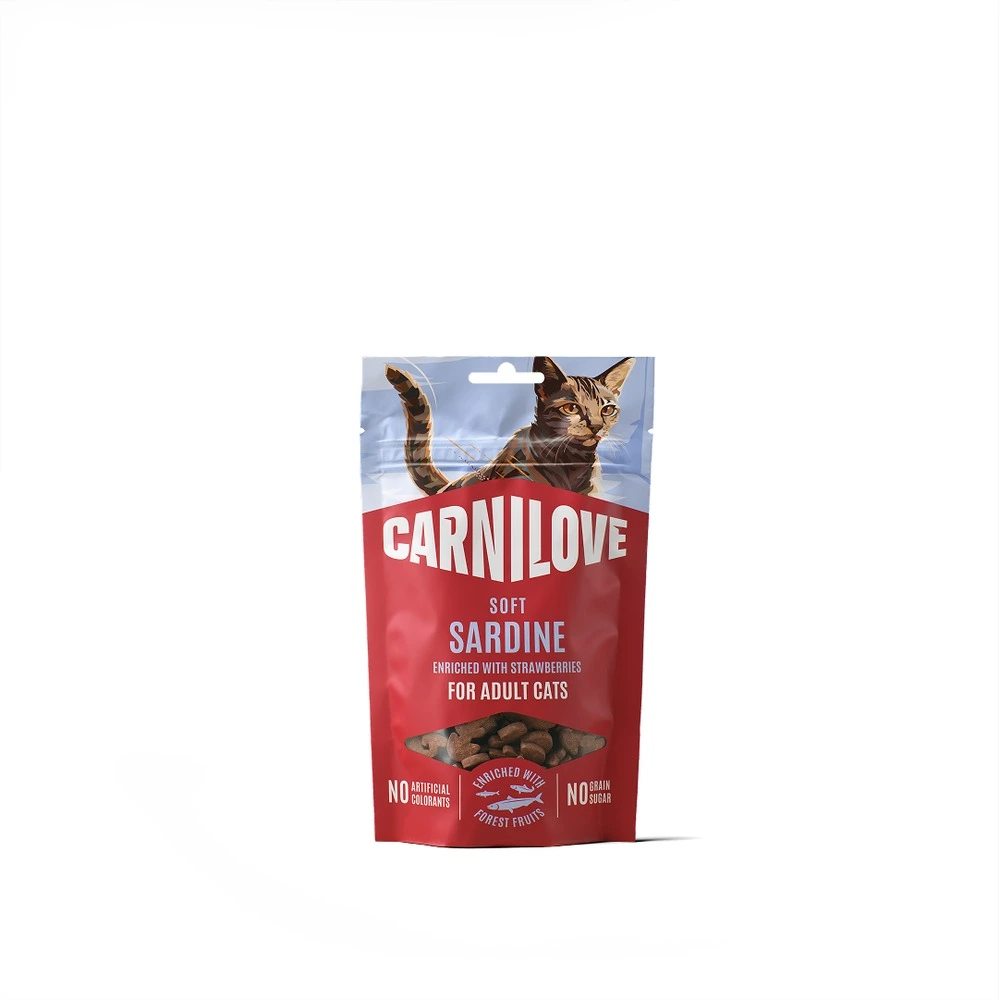 Ласощі Carnilove Soft Snack Sardine with Strawberry для котів м'які сардина і полуниця 50 г