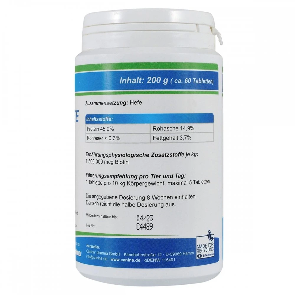 Вітамінний комплекс Canina Biotin Forte Tabletten для собак Біотин інтенсивний курс для шерсті 200 г 60 табл.