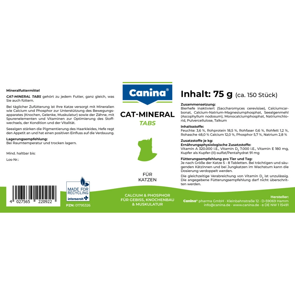 Вітамінно-мінеральний комплекс Canina Cat-Mineral Tabs для котів 75 г 150 табл.