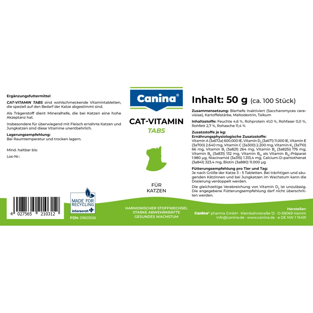 Вітамінний комплекс Canina Cat-Vitamin Tabs для котів 50 г 100 табл.