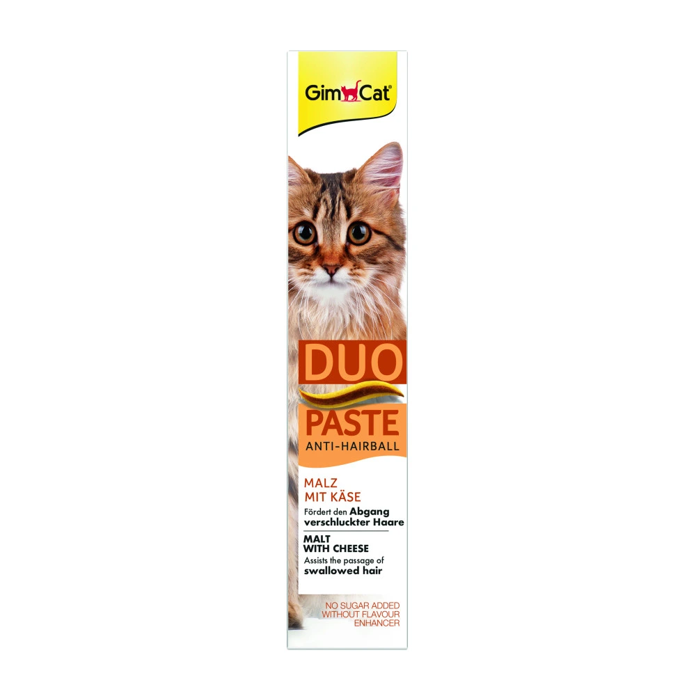 Паста GimCat DUO PASTE Anti-hairboll malt with cheese для котів з чутливим травленням усіх порід мальт та сир 50г