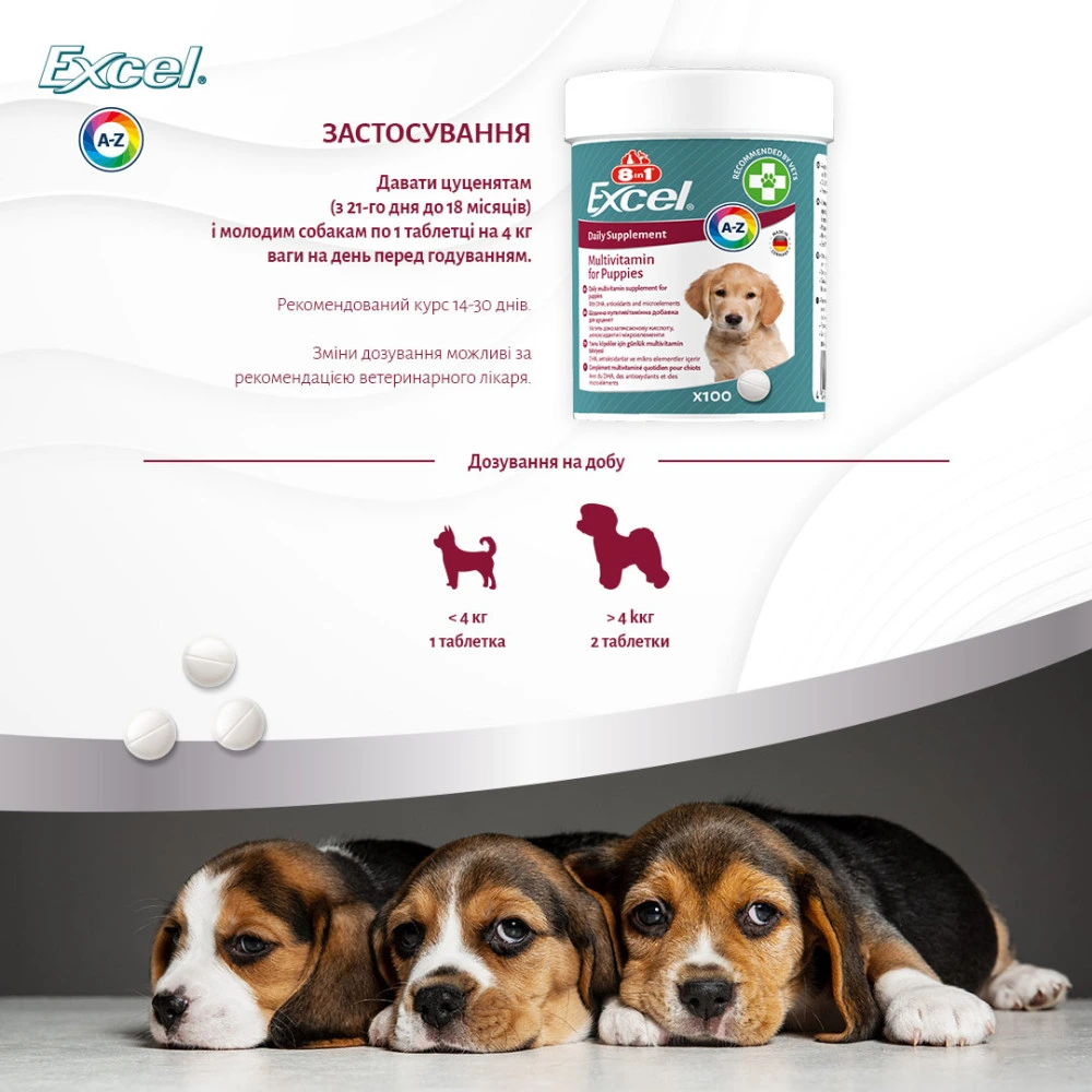 Вітаміни 8in1 Excel Multi Vitamin Puppy для цуценят та молодих собак мультивітамін 100 шт