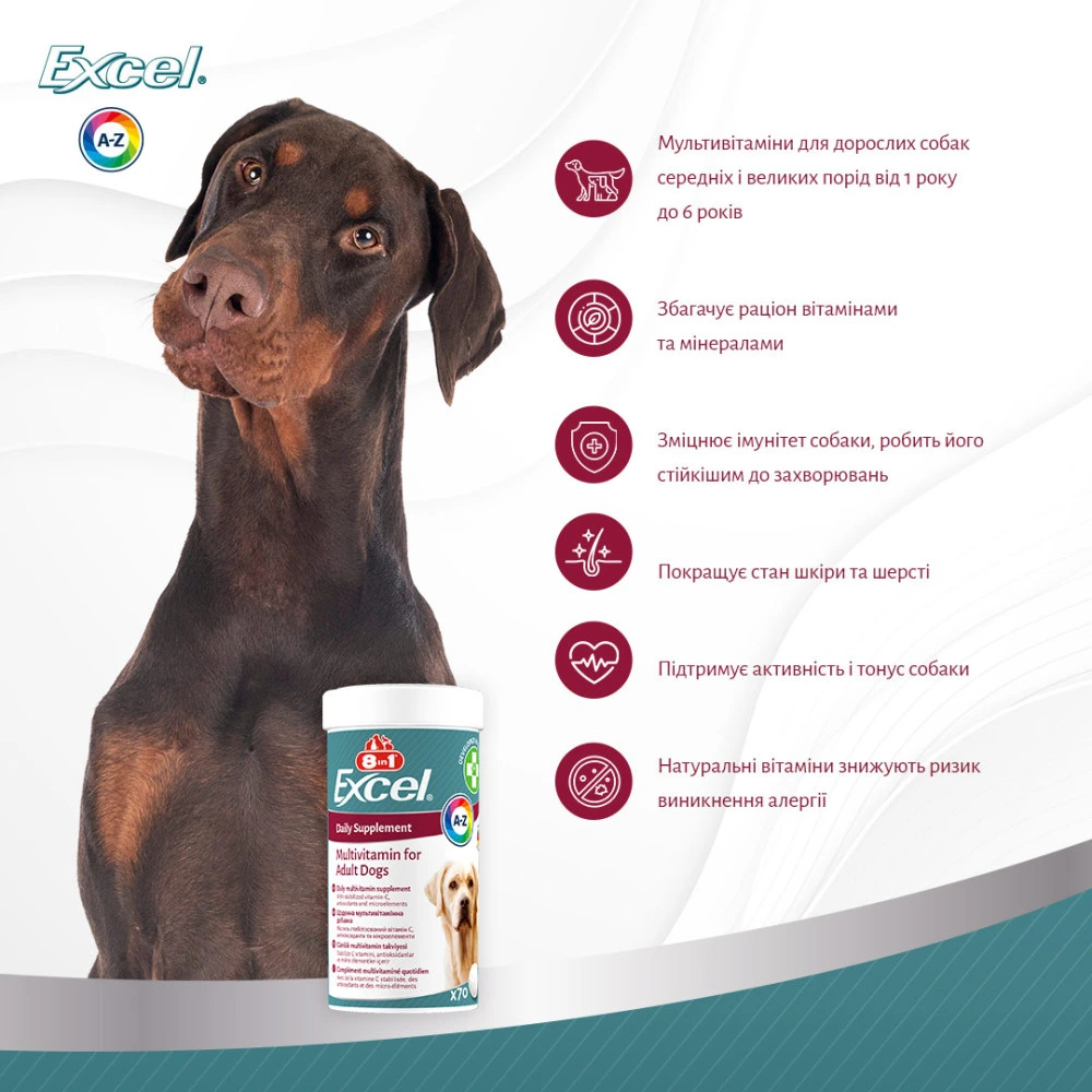 Вітаміни 8in1 Excel Multi Vitamin Adult для дорослих собак мультивітамін 70 шт