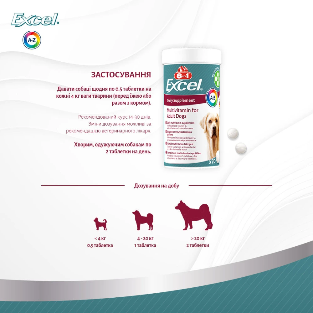 Вітаміни 8in1 Excel Multi Vitamin Adult для дорослих собак мультивітамін 70 шт