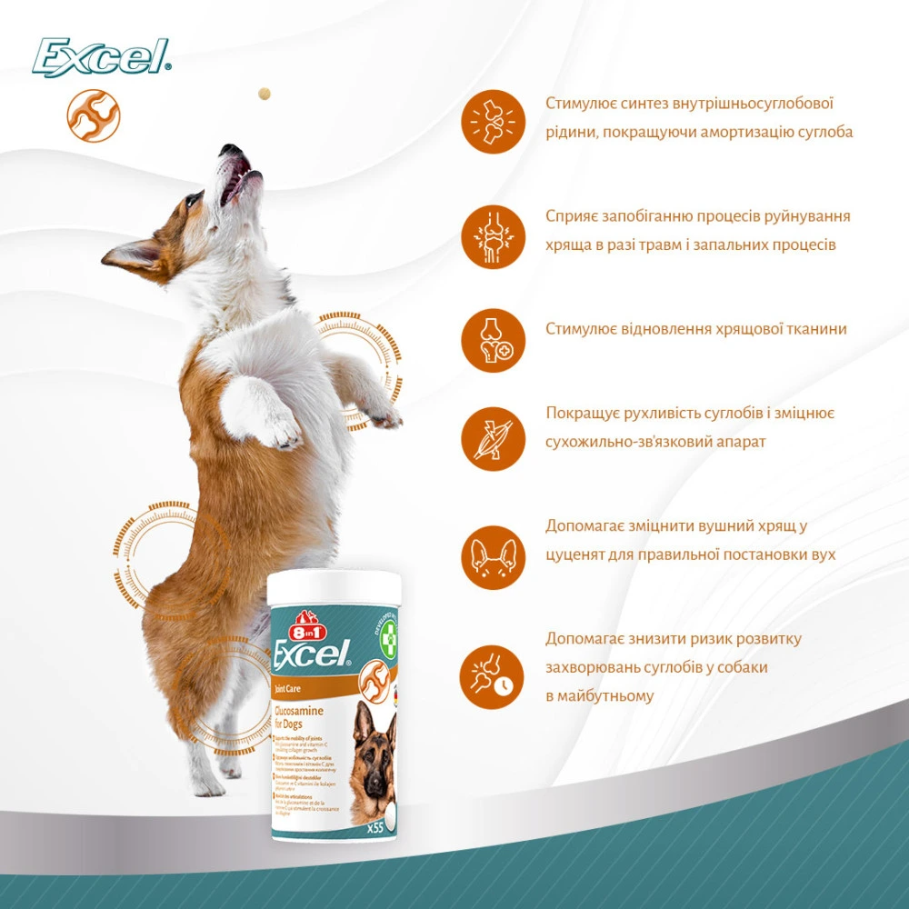 Витамины 8in1 Excel Glucosamine для щенков и взрослых собак для суставов 55 шт