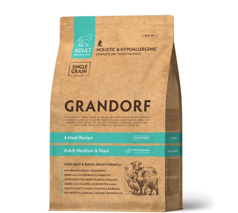 Корм для собак Grandorf Medium & Maxi 4 Meat, для середніх та великих порід, 3 кг