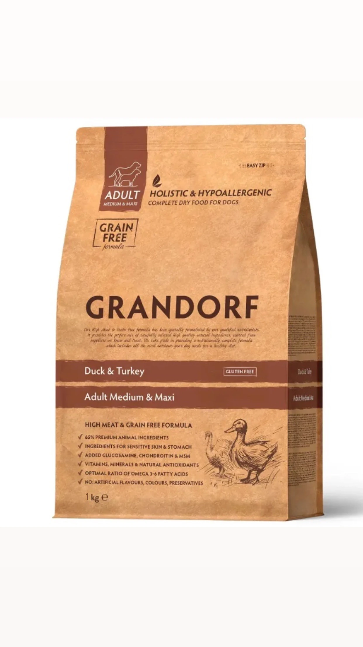 Корм для собак Grandorf Medium & Maxi Duck & Turkey, для середніх та великих порід, 1 кг