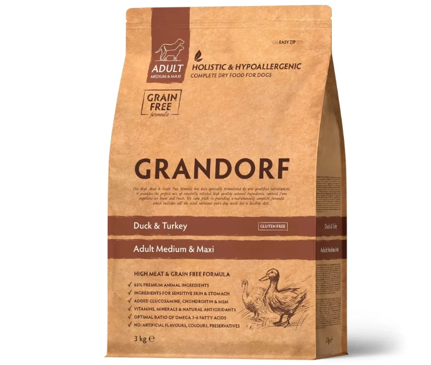 Корм для собак Grandorf Medium & Maxi Duck & Turkey, для середніх та великих порід, 3 кг