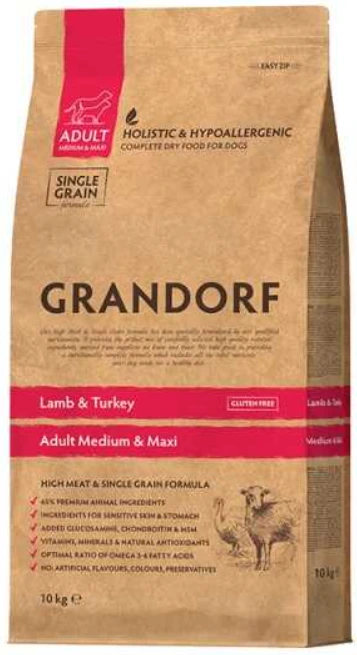 Корм для собак Grandorf Medium & Maxi Lamb & Turkey, для середніх та великих порід, 10 кг
