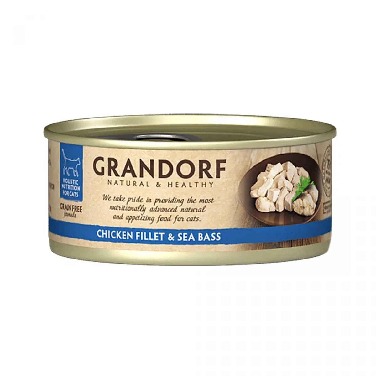 Вологий корм для котів Grandorf GD-Cat, куряча грудка з сибасом, 70 г