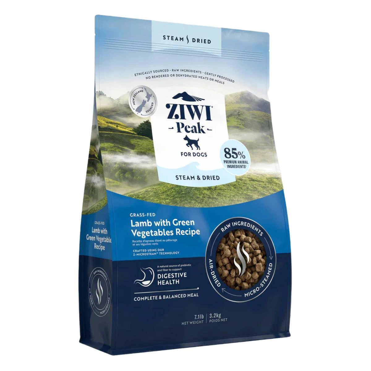Полнорационный сухой корм для собак Ziwi Peak Steam Dried Ягненок с зелеными овощами 3,2 кг