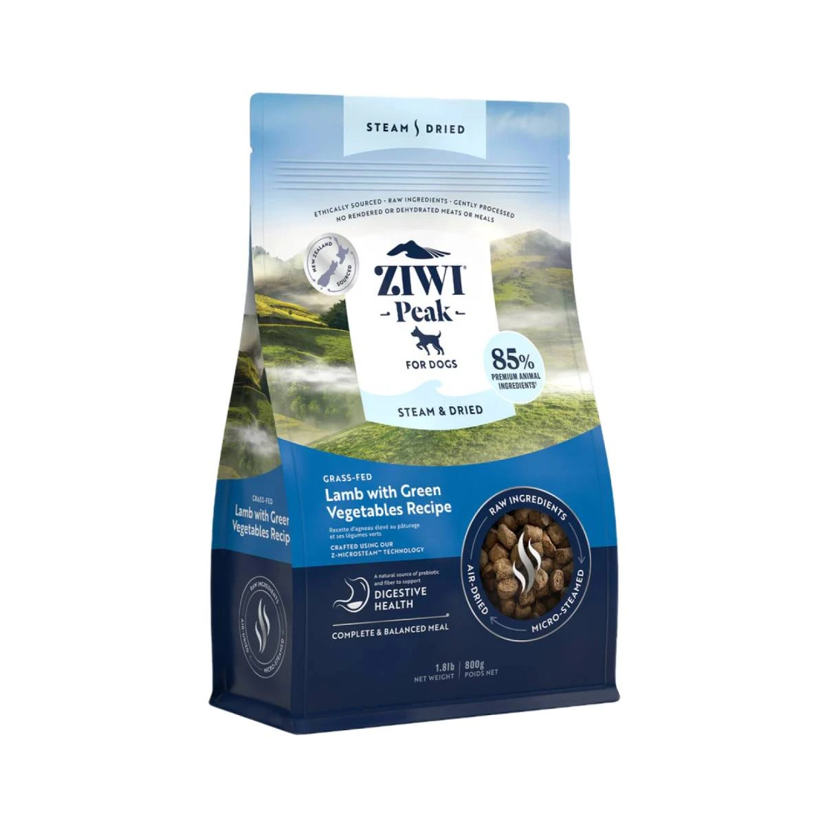 Полнорационный сухой корм для собак Ziwi Peak Steam Dried Ягненок с зелеными овощами 800 г