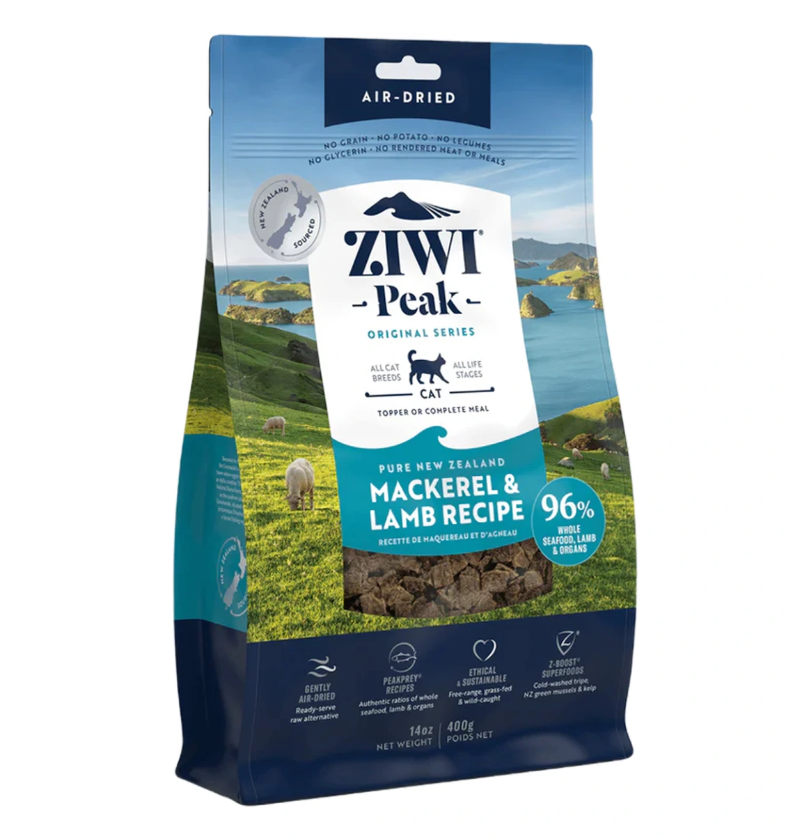 Повнораціонний сухий корм для котів Ziwi Peak Air Dried Скумбрія з ягням 400 г