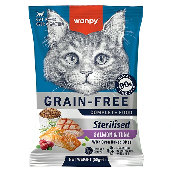 Wanpy Sterilized Cat Grain Free Salmon & Tuna ВАНПІ ЛОСОСЬ З ТУНЦЕМ ДЛЯ СТЕРИЛІЗОВАНИХ сухий беззерновий корм для котів 50г