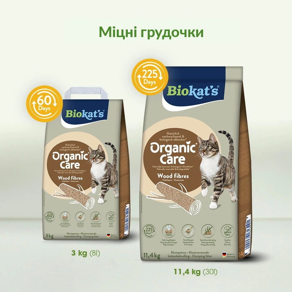 Наповнювач деревний Biokats для котячого туалету Organic Care 8л/3кг