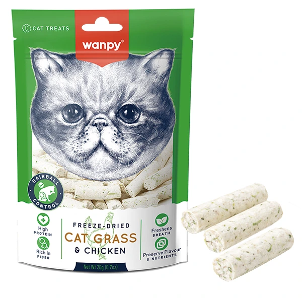 Wanpy Cat Grass & Chicken ВАНПІ КОТЯЧА ТРАВА З КУРКОЮ сублімовані ласощі для котів