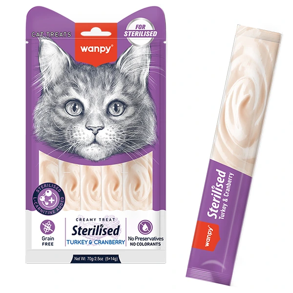 Wanpy Creamy Lickable Treats Sterilized Turkey&Cranberry ВАНПІ ДЛЯ СТЕРИЛІЗОВАНИХ КОТІВ рідкі ласощі з індичкою та журавлиною
