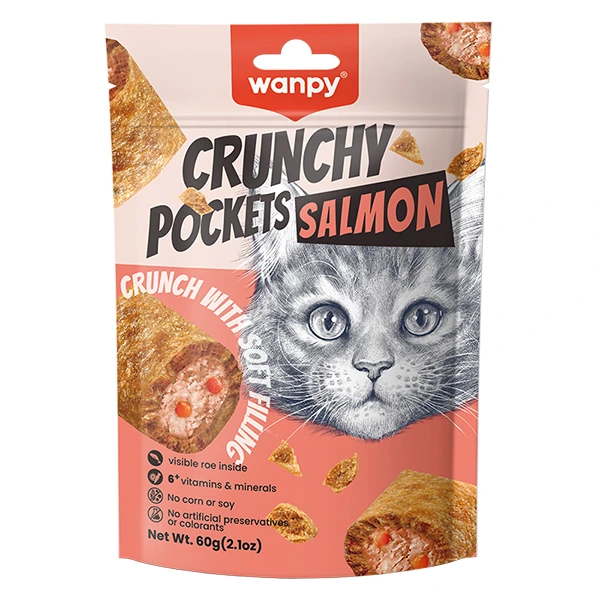 Wanpy Crunchy Pockets Salmon & Roe ВАНПІ ХРУСТКІ ПОДУШЕЧКИ З ЛОСОСЕМ ТА ІКРОЮ ласощі для котів