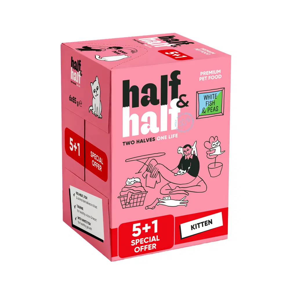 Набір "5+1" вологих кормів Half&Half для кошенят з білою рибою та горохом в желе 6 шт х 85 г