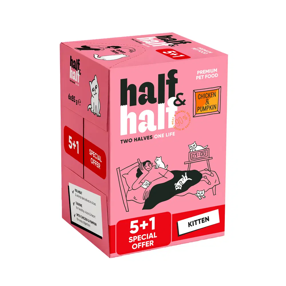 Набір "5+1" вологих кормів Half&Half для кошенят з куркою та гарбузом в соусі 6 шт х 85 г