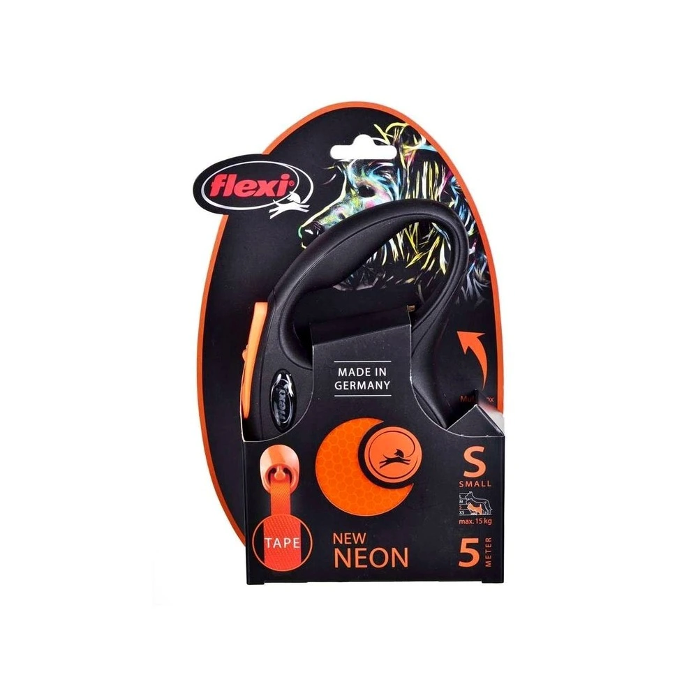 Повідець-рулетка Flexi для собак New Neon стрічка оранжева розмір S 5 м/ 15 кг