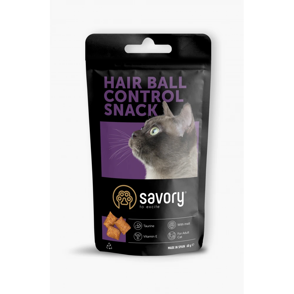 Хрумкі ласощі Savory Cats Snacks Pillows Hair Ball Control для дорослих котів подушечки для виведення шерсті 60 г
