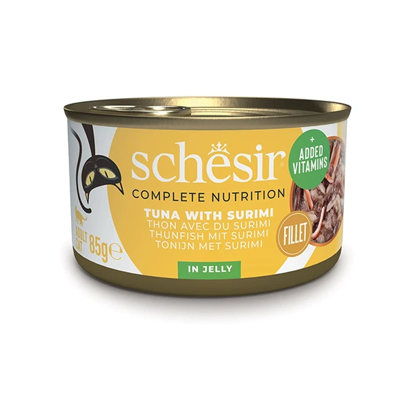 Schesir Tuna with Surimi ШЕЗІР ТУНЕЦЬ З СУРІМІ в желе повнораціонний вологий корм консерви для котів, банка 85г