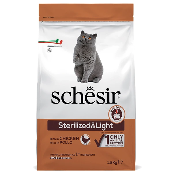 Корм для котів Schesir Dry Cat Sterilized & Light, Стерилізовані, Лайт, Курка, 1.5 кг