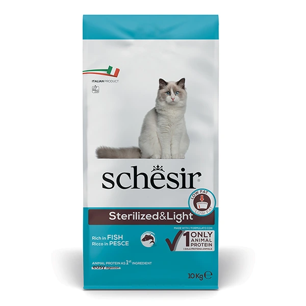 Корм для котів Schesir Dry Cat Sterilized & Light, Стерилізовані, Лайт, Риба, 10 кг