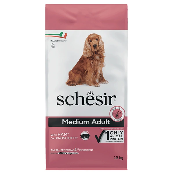 Корм для собак Schesir Dry Dog Medium Adult, Шинка, 12 кг