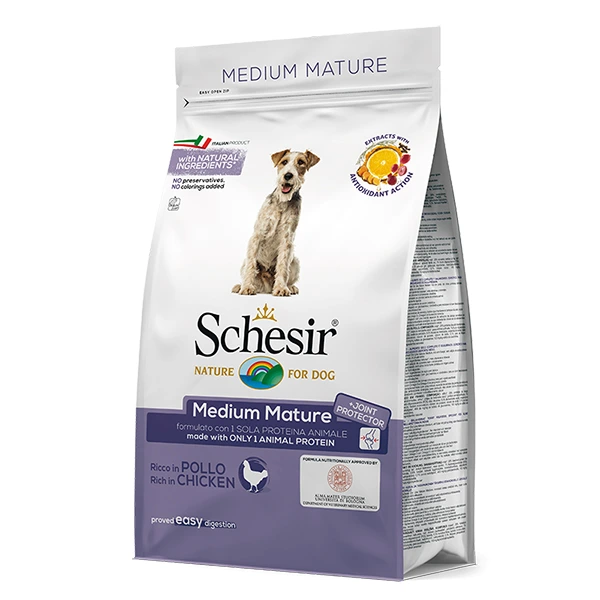Сухий корм Schesir Dog Medium Mature КУРКА для літніх або малоактивних собак Середніх порід