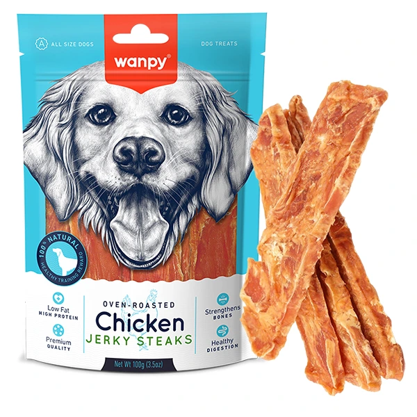 Ласощі для собак Wanpy Snacks Chicken Jerky Steaks, Філе курки в'ялене смужки