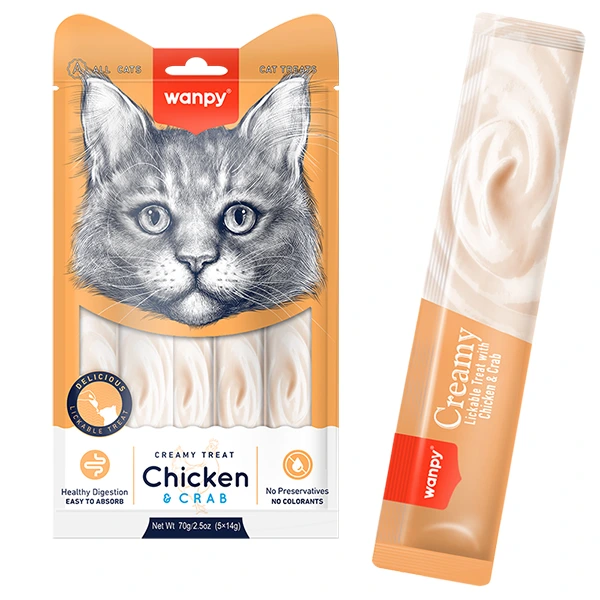 Ласощі для котів Wanpy Snacks Creamy Lickable Treats Chicken & Crab, Курка з крабом
