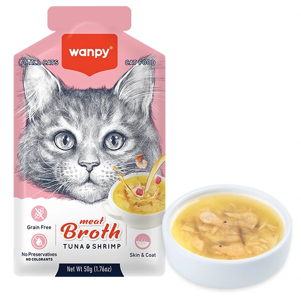 Корм для котів Wanpy Meat Broths Tuna&Shrimp, Суп з тунцем і креветками, беззерновий рідкий